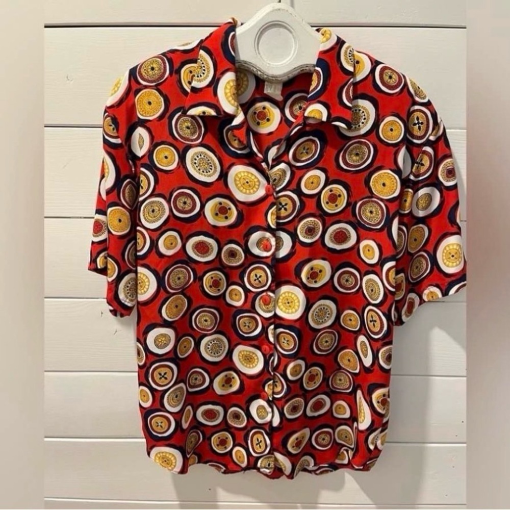 ELITE Red Vintage Graphic Blouse Size 10 - Picture 2 of 6